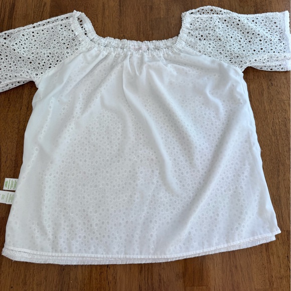 Lilly Pulitzer Lillette Cold Shoulder Top S Resort White Eyelet Crinkle Chiffon - Picture 9 of 12
